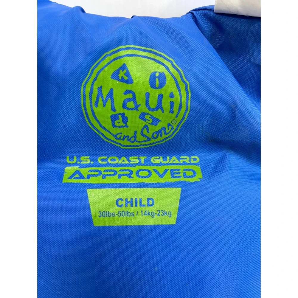 Maui Sons Child Life Vest PFD 30-50 lbs Blue Green USCG Approved Type III 1702